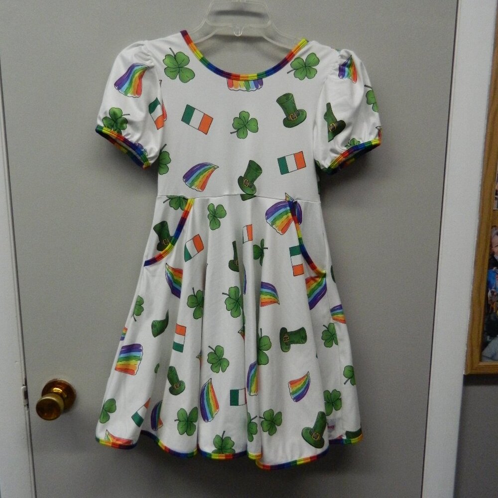 Girls size 12 Knit St Patricks Day Dress Shamrocks Rainbow Chris n Missy
